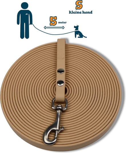 Miqdi BioThane® Sleeplijn 5 meter – zonder handvat – S (9 mm) – creme – waterdicht & sterk