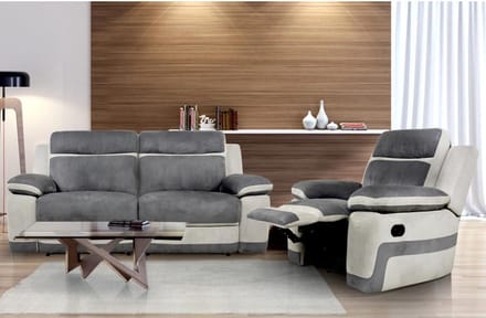 Vente-unique Relax driezitsbank + fauteuil van microvezel TALCA - Antraciet en licht grijs