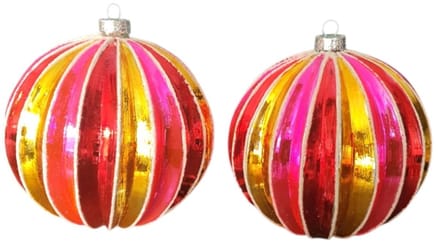 Mica Decorations Hang ornament kerstbal met streep ,D15cm,Set van 2