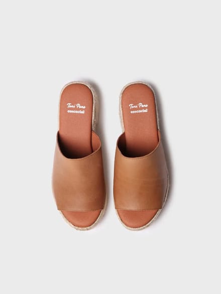 Leren espadrille zonder hiel met brede hak | ANDREA