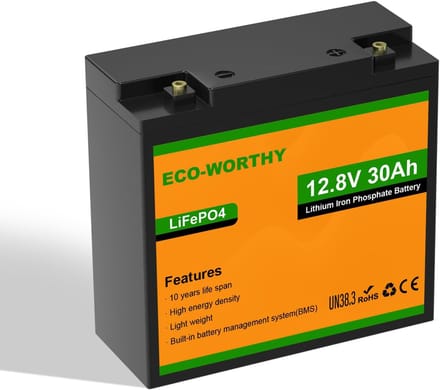 Lithium Batterij - Stationaire Accu - Energie Opslag - Lange Levensduur - 12V 30Ah - Zwart