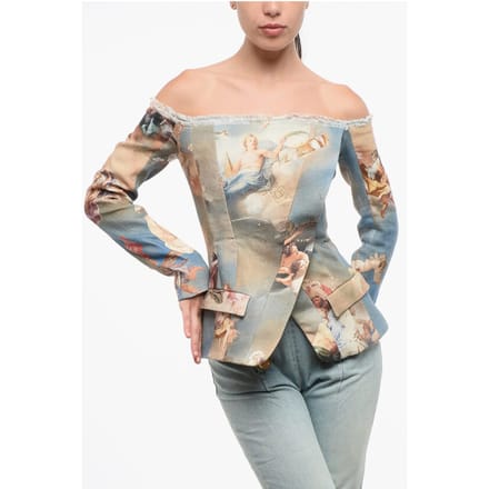 Gestreept linnen off-shoulder blazer in veelkleurig
