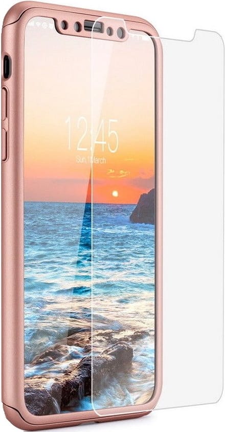 360 bescherming harde hoes + gehard glas voor iPhone 11 Pro Max Roze