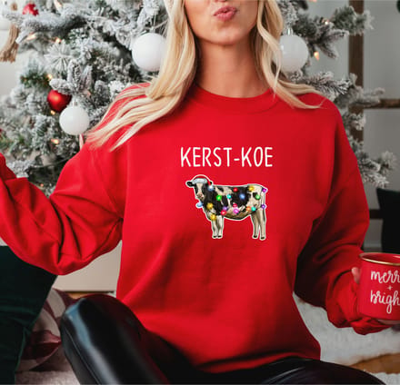 Dames Sweater Rood- KERST-KOE- warme trui-Maat S- Foute kersttrui