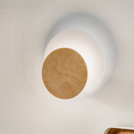EMIBIG LIGHTING Wandlamp Circle in wit, decorplaat hout licht