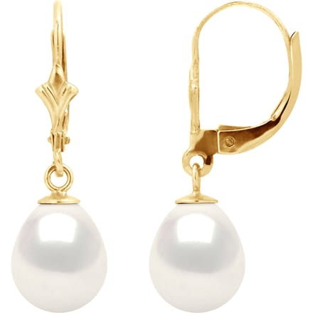 Oorbellen Dangle Kralen Zoetwater 89mm Wit Geel Goud 18 Karaat