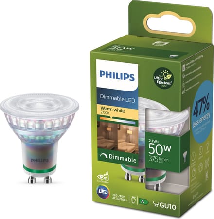 Philips Ultra Efficient LED spot - 50W - GU10 - Warmwit licht - Dimbaar