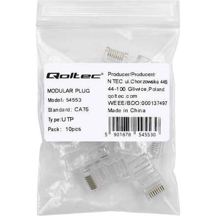 Qoltec Plug RJ45 modulaire connector |   CAT6 |   UTP |   Vergulde contacten |   10 stuks