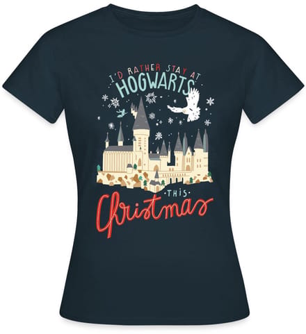 Harry Potter Kerstmis Ik Blijf Liever Op Hogwarts T-Shirt Dames
