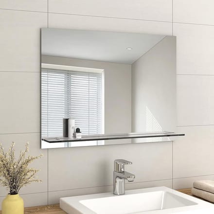 Rechthoekige Frameloze Spiegel met Plank voor Badkamer - Functionele Muurspiegel 80 x 60 cm