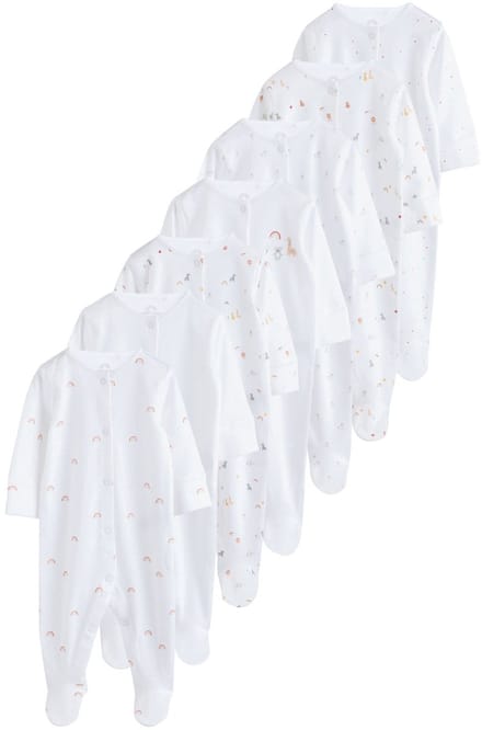 Next - Pasgeboren unisex - Set van 7 babypyjama's met drukknopen - Wit