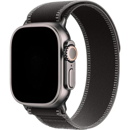 2+2 | Apple Watch Bandje Trail - Nylon - Zwart Houtskool - Zilver