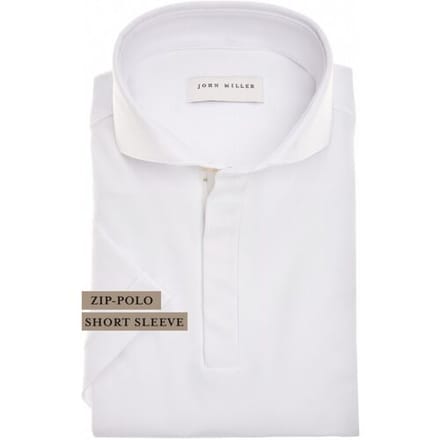 John Miller Polo Slim Plain Hyperstretch Short Sleeve Zip Collar Wit / male