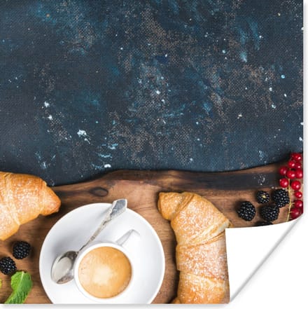 Poster Croissant - Fruit - Koffie - Keuken - 75x75 cm