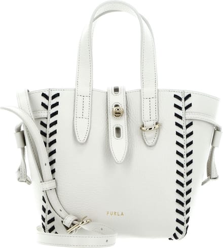 FURLA Leren Schoudertas Handtas Net Mini Tote Bag Marshmallow + Nero Crème