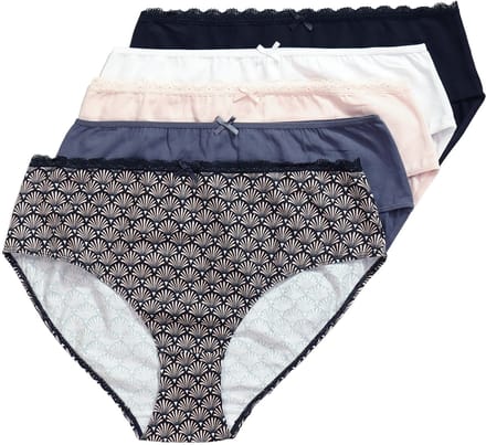 Ulla Popken - Dames - Midi-slips set van 5 patroon/kleuren - Lichtbeige - Maat 46+