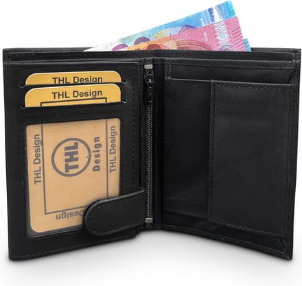 THL Design Leren Portemonnee Heren & Dames – Echt Leer – Hoog Model – Billfold – Zwart