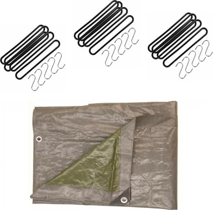 Talentools - Afdekzeil grijs 6 x 4 meter met 20 spanrubbers en S-haken