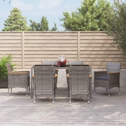 vidaXL - 7-delige - Tuinset - met - kussens - poly - rattan - grijs