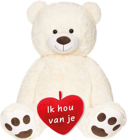 BRUBAKER XXL Teddybeer 100 cm Groot - Wit - Pluche Dier Knuffel Met hart "Ik hou van je" - Cadeau - Moederdag Cadeautje