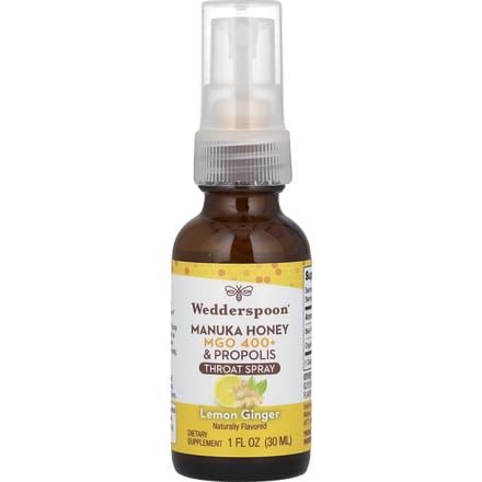 Manuka Honing & Propolis Keelspray, Citroen Gember, Mgo 400+, 30 ml (1 fl oz)