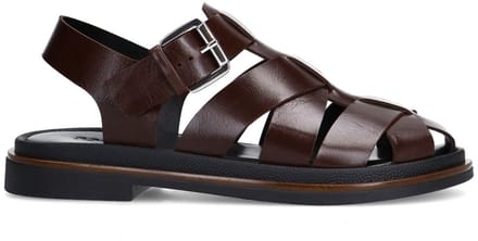 Sacha - Dames - Donkerbruine leren sandalen - Maat 36