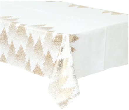 tafelkleed bl / goud bedrukte kunstboom 140x240, b Productafmetingen: lengte 240 x breedte 140 x hoogte 0,1 cm wit tafelkleed met gouden hotstamp dennenboom print materiaal polyester