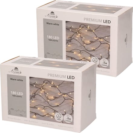 Anna's Collection Kerstverlichting - 2x - 180 LED lampjes - warm wit - 18 m - kerstlampjes - lichtsnoer