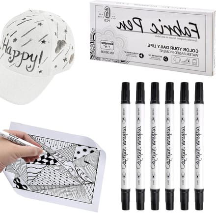 Textielstiften set van 6 - Wasmachinebestendig - Dubbele tip - Permanent - Textielmarkers - Personaliseren van kleding