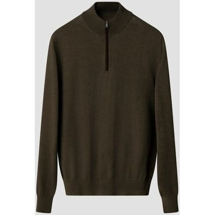 Eton Trui Plain Knit Luxury Extrafine Merino Zip Collar Donker Groen / male