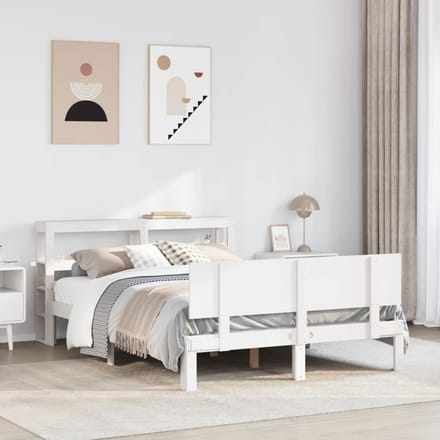 vidaXL - Bedframe - met - hoofdbord - massief - grenenhout - wit - 150x200 - cm