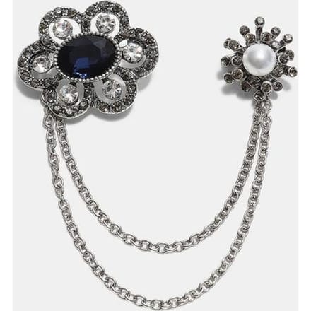 Stradivarius Broche met ketting en steentjes  Grijs OS