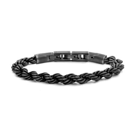 Frank1967 - 7FB-0729 - Gedraaide Armband Zwart Staal met Stalen Sluiting - Heren