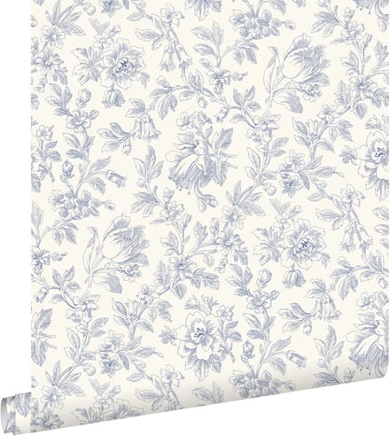 ESTAhome behang elegante bloemen blauw - 0.53 x 10.05 m - 132104