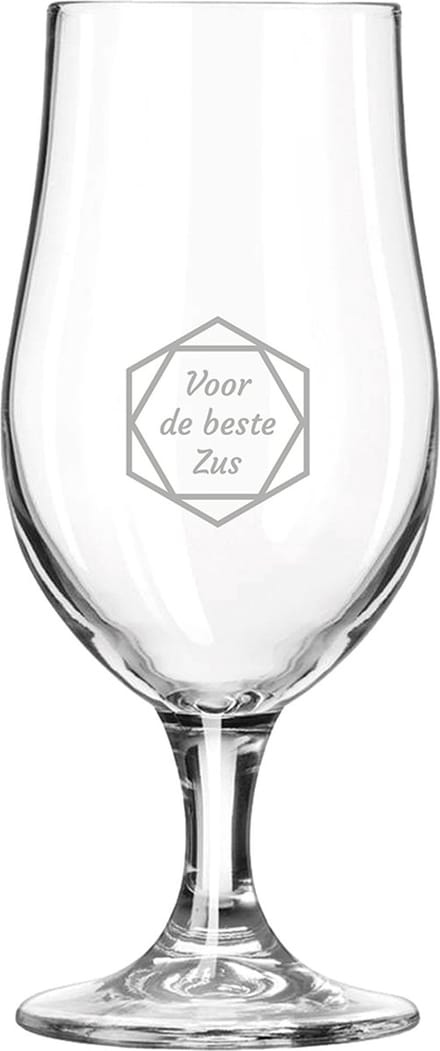 Gegraveerde bierglas op voet 49cl voor de beste Zus in hexagon