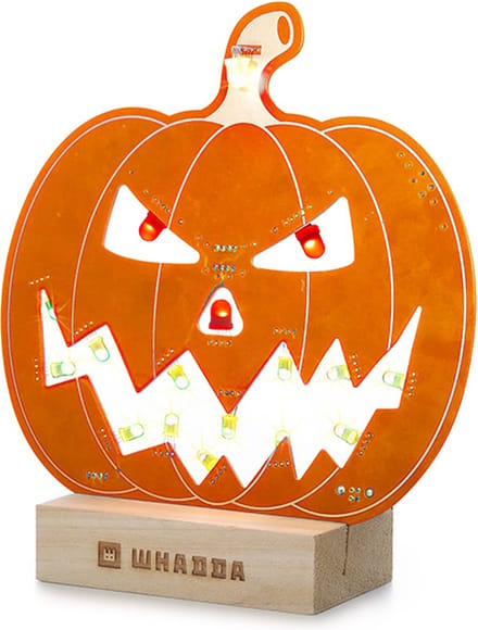 Whadda Soldeerkit, XL-printplaat, Halloweenpompoen, met houder, educatief en creatief STEM-bouwpakket