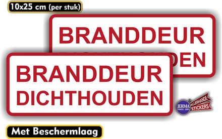 Jerma - Branddeur Dicht Houden – Set van 2 - Stickers – 10 x 25 cm - Weerbestendig - Zelfklevend