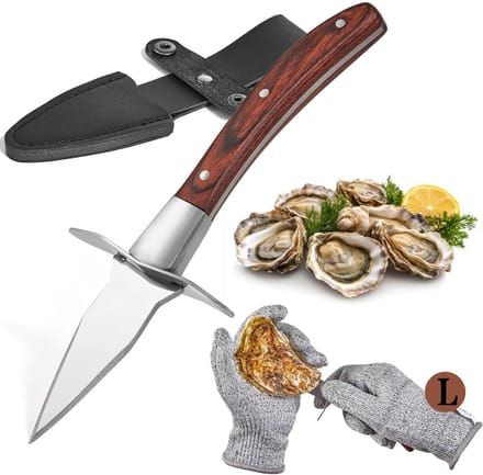 SVN® Oestermes - Oesterset - Oestermes en Handschoen - Bruin - 17cm x 10cm x 1cm