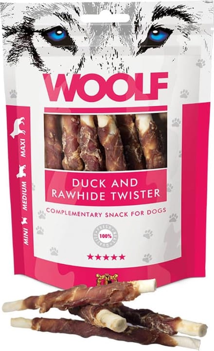 Woolf Duck and Rawhide Twister-Hondensnack-Kauwstok-100 gr