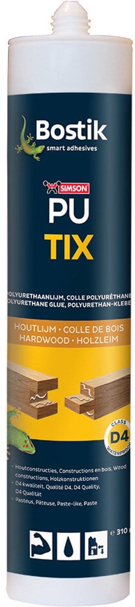 Bostik PU Tix pastalijm - 310 ml koker - transparant - 1K constructielijm voor hout en bouw