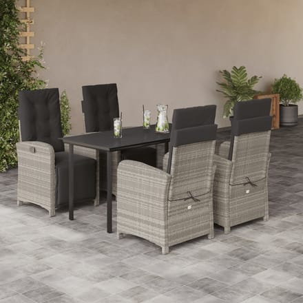 vidaXL - 5-delige - Tuinset - met - kussens - poly - rattan - lichtgrijs