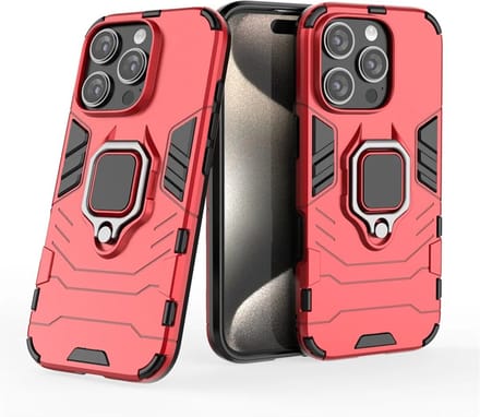 MobyDefend Hoesje - Geschikt voor iPhone 16 Pro - Dubbelgelaagde Pantsercase Met Standaard - Rood