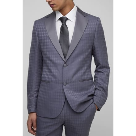 Tonal Houndstooth Slim Fit Single Breasted Jacket | Charcoal | Size 44