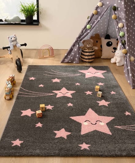 Kindervloerkleed sterren - Adventures grijs/roze 140x200