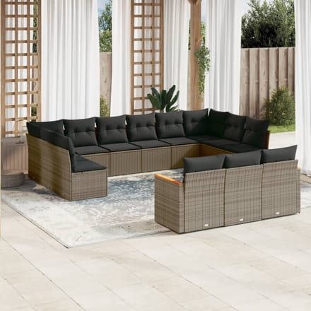 vidaXL - 13-delige - Loungeset - met - kussens - poly - rattan - grijs