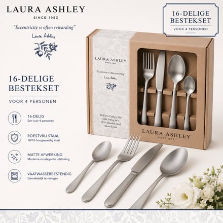Laura Ashley Bestek - Bestekset 16-delig mat - 18/10