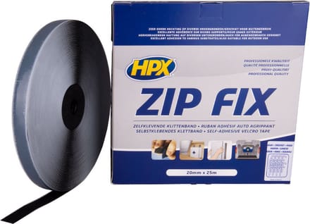 Zip fix klittenband (haak) - zwart 20mm x 25m