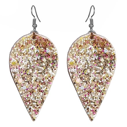 Fako Bijoux® - Oorbellen - Omgekeerde Druppel - Glitter - Kunstleer - Goudkleurig