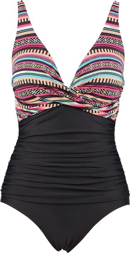 Eendelig damesbadpak, Push-Up badpak met V-hals, buikcontrole, hoge taille