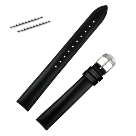 Fako® - Horlogebandje - Echt Leer - Super Soft - 14mm - Zwart